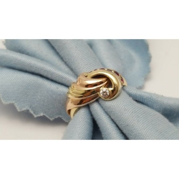 Unique 14K Solid Two Tone Multi Color Gold Designer Ruby & Cubic Zirconia Ring
